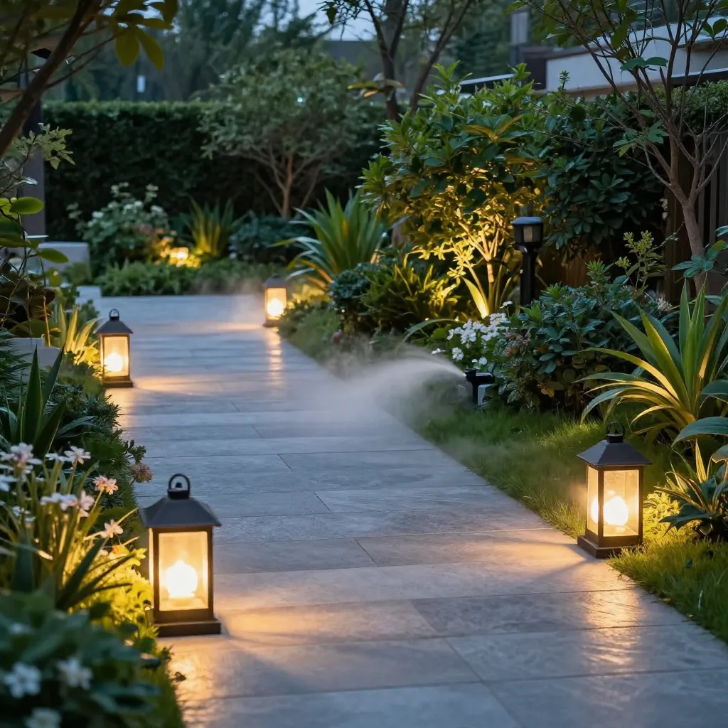 Landscaped garden with irrigation