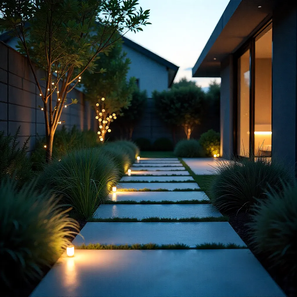 Modern garden with spotlights