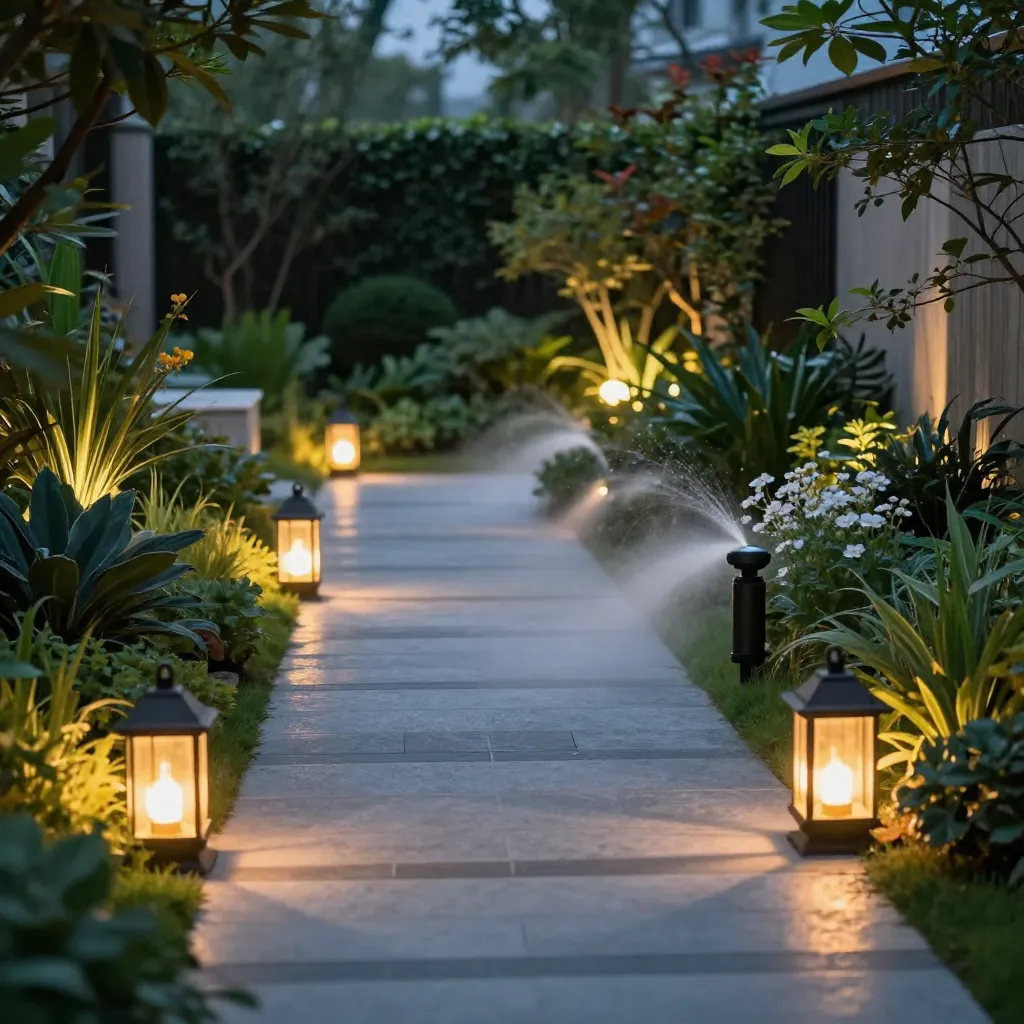 Night garden with warm lights